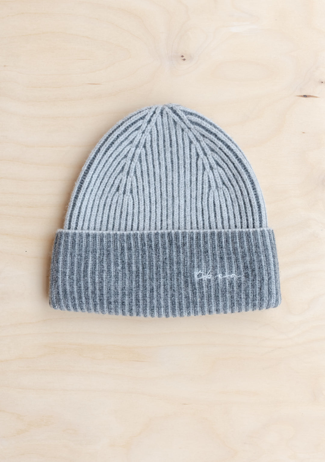 Cashmere & Merino Beanie in Charcoal Two-Tone with embroidered TBCo logo, soft ribbed knit for warmth and style