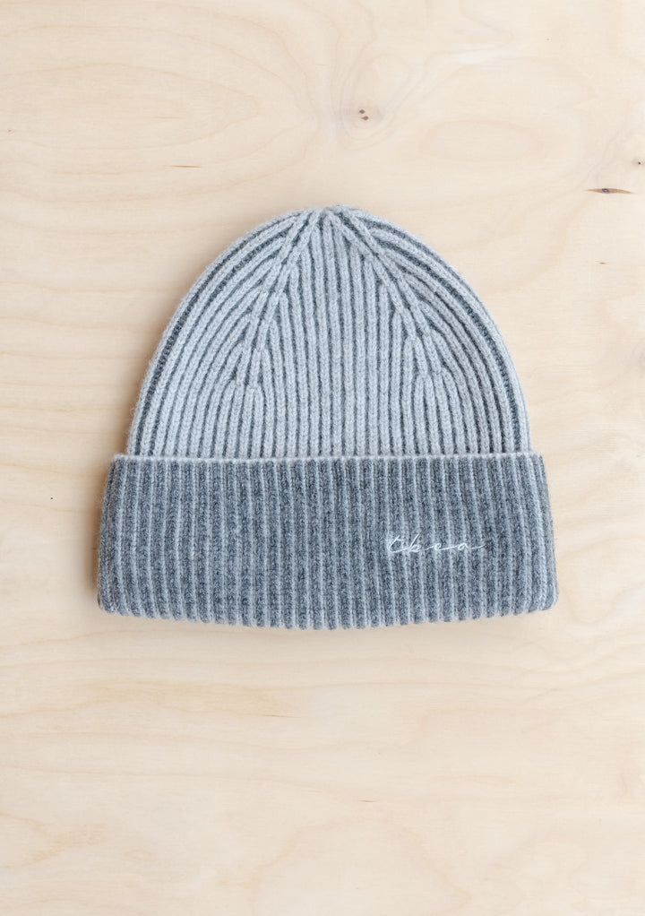 Cashmere & Merino Beanie in Charcoal Two-Tone with embroidered TBCo logo, soft ribbed knit for warmth and style