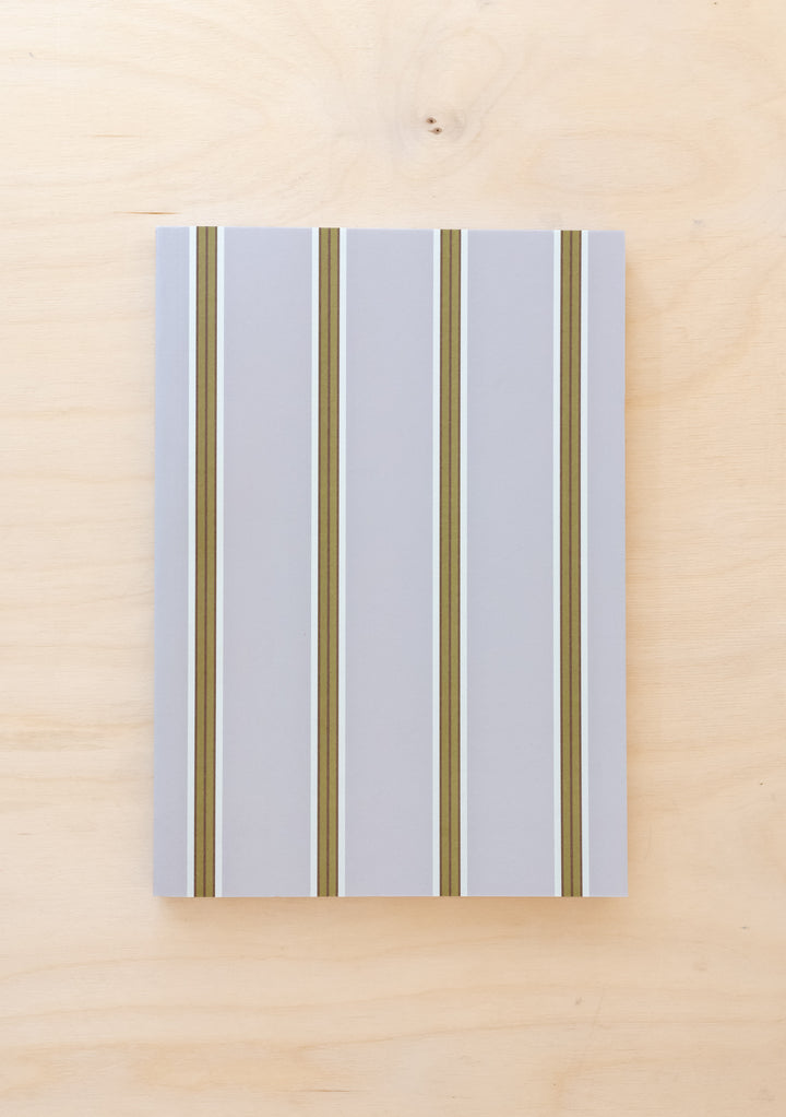 TBCo Stripe Notebook featuring elegant grey and gold vertical stripes on textured A5 cover, perfect for planning and journaling