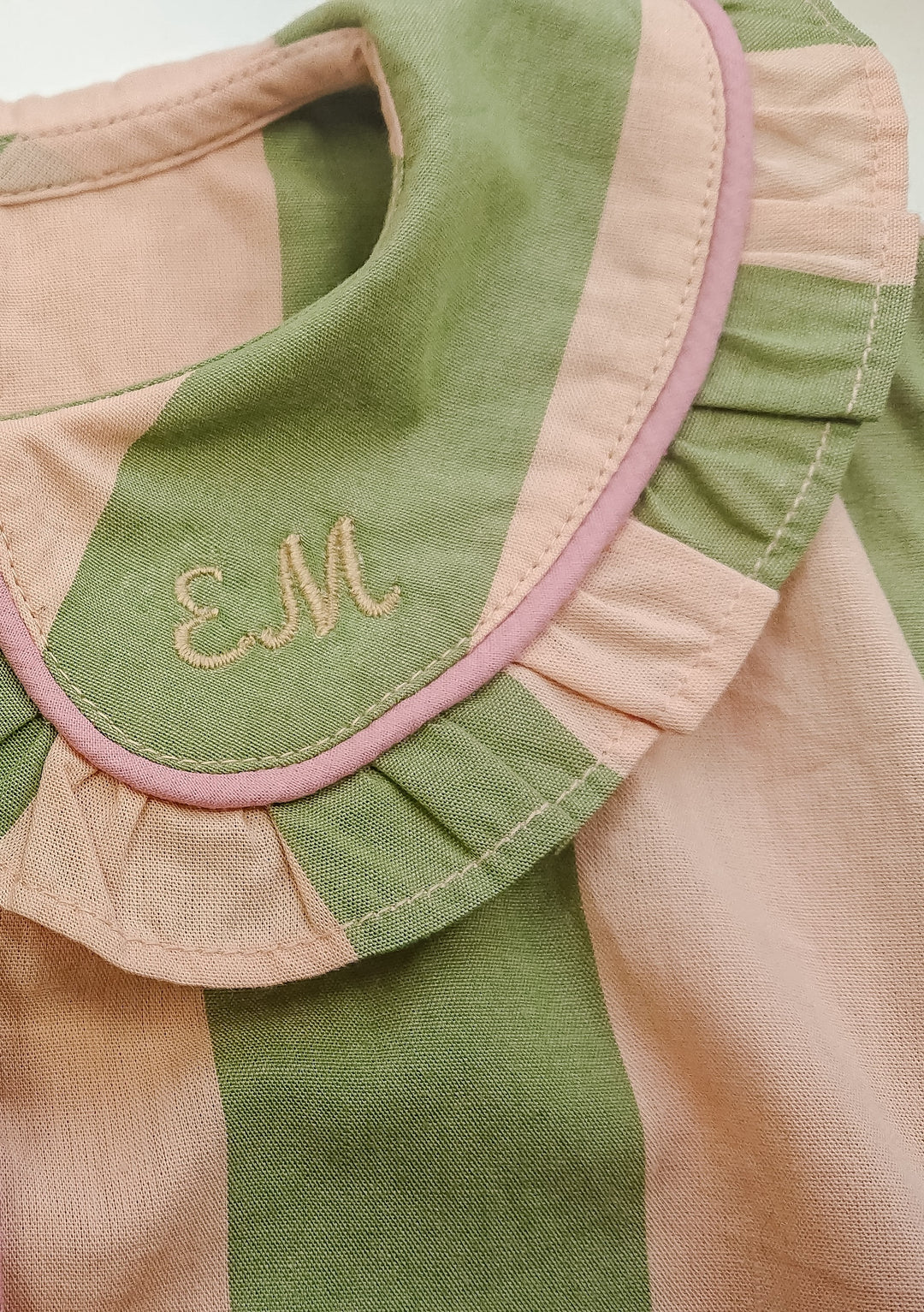 TBCo Cotton Kids Pyjamas with ruffled collar in orange stripe, featuring custom embroidery and matching womens set available
