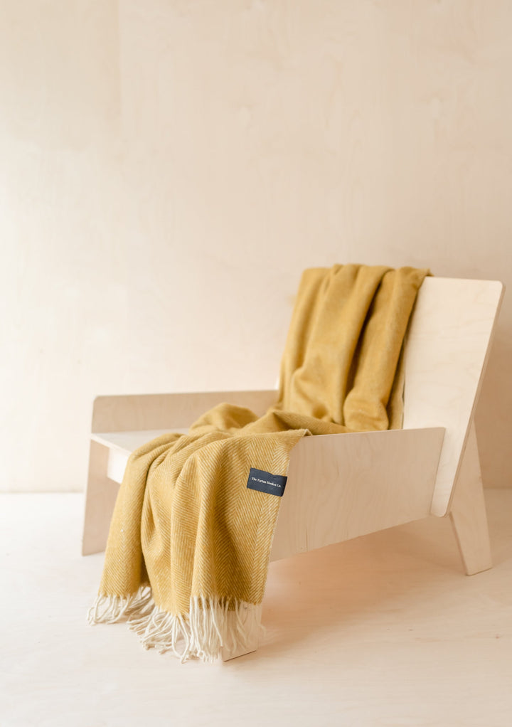 Recycled Wool Small Blanket in Mustard Herringbone - TBCo