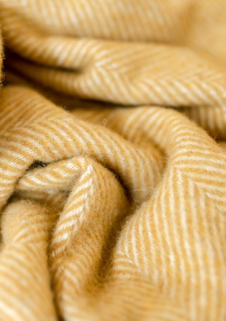Recycled Wool Small Blanket in Mustard Herringbone - TBCo