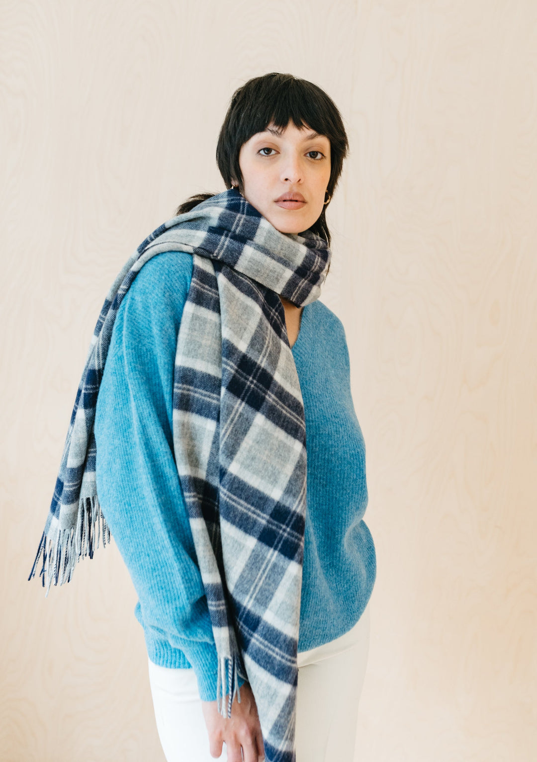 Lambswool Blanket Scarf in Bannockbane Silver Tartan - TBCo