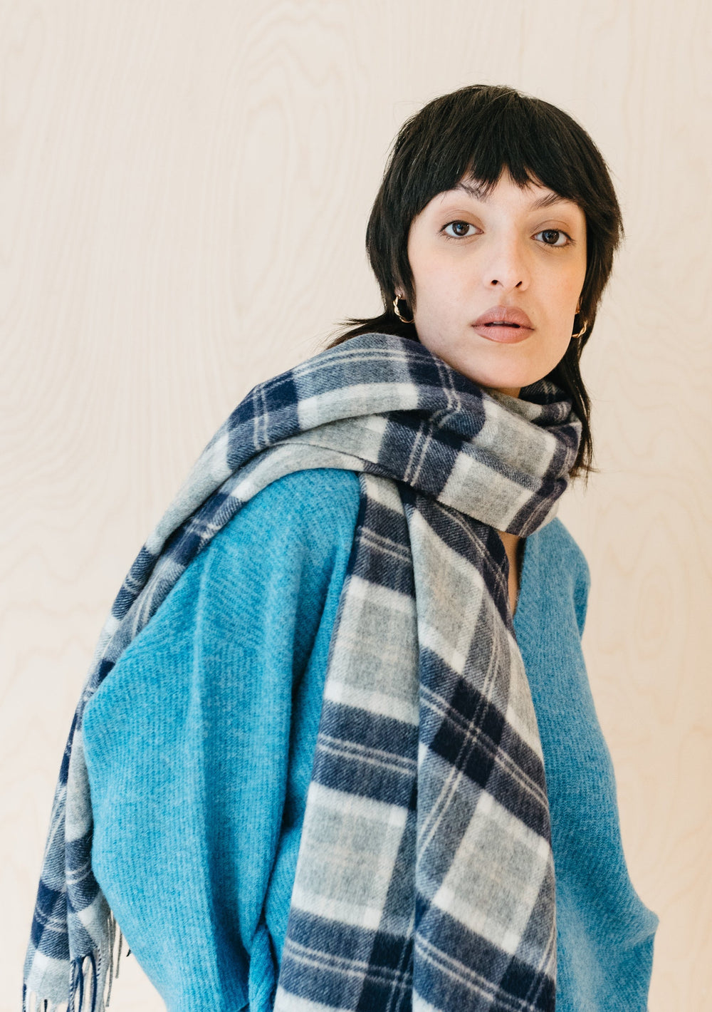 Lambswool Blanket Scarf in Bannockbane Silver Tartan - TBCo