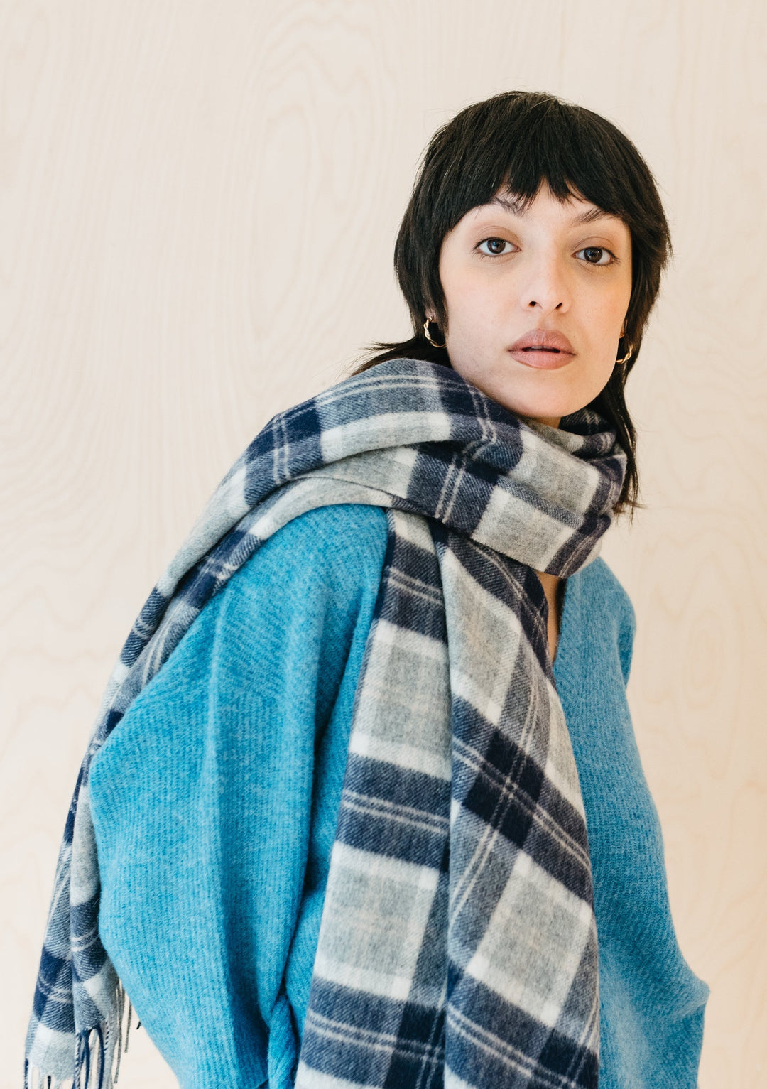 Lambswool Blanket Scarf in Bannockbane Silver Tartan - TBCo
