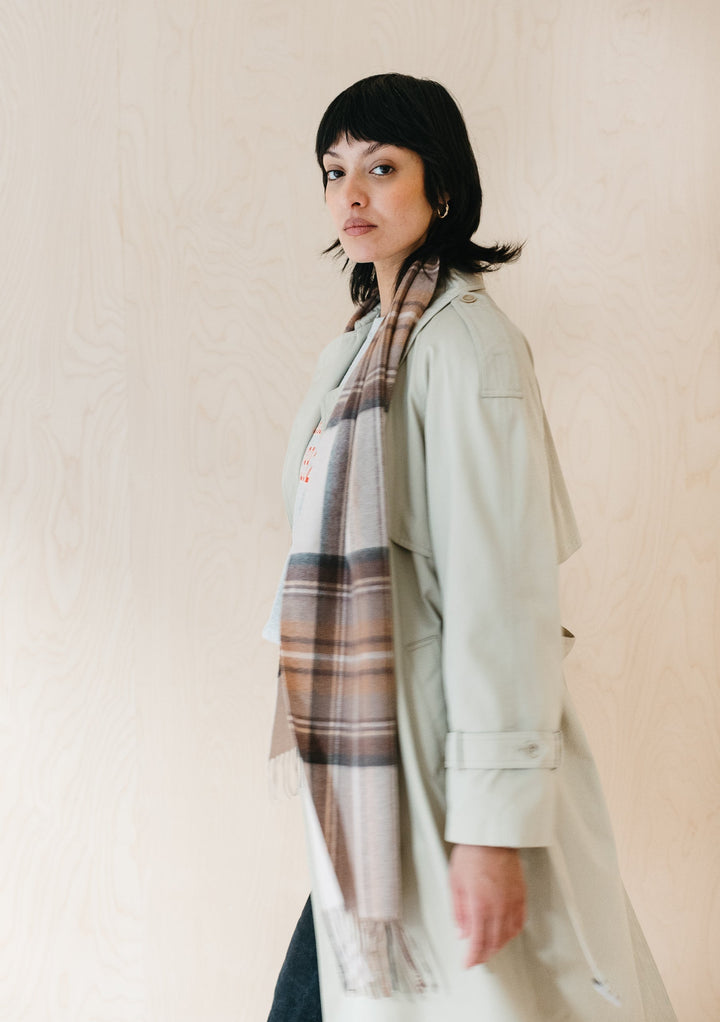 Lambswool Scarf in Stewart Natural Dress Tartan - TBCo