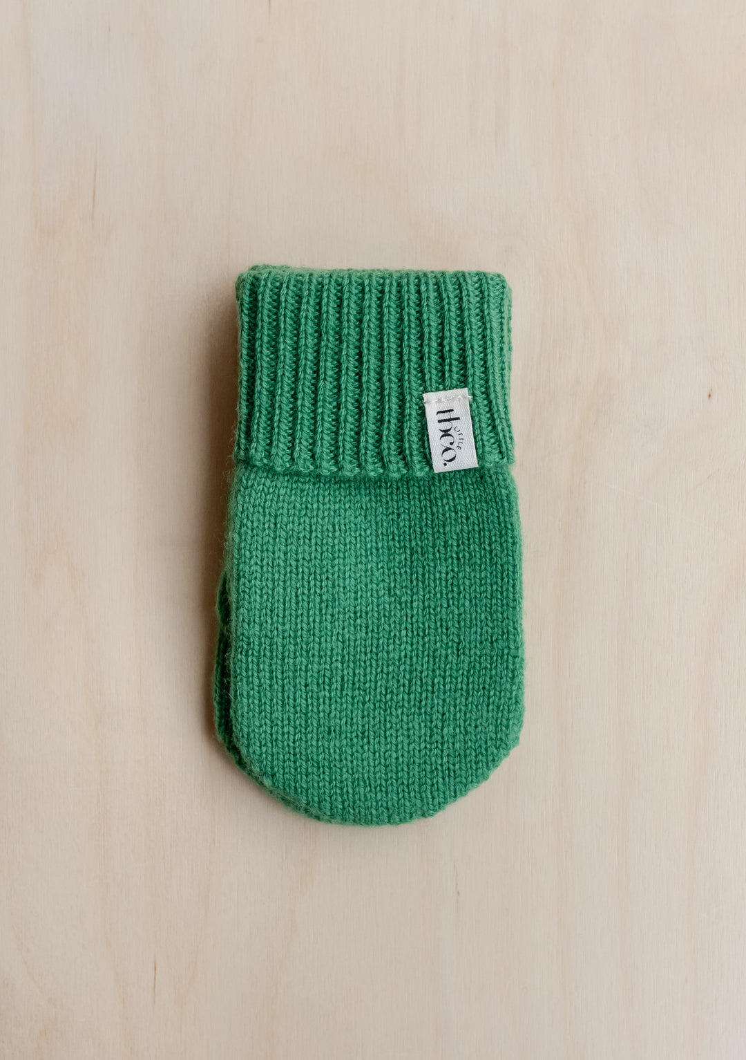 TBCo Merino Wool Kids Mittens in Green with ribbed cuff, crafted from soft merino wool blend for toddlers aged 1-3 years