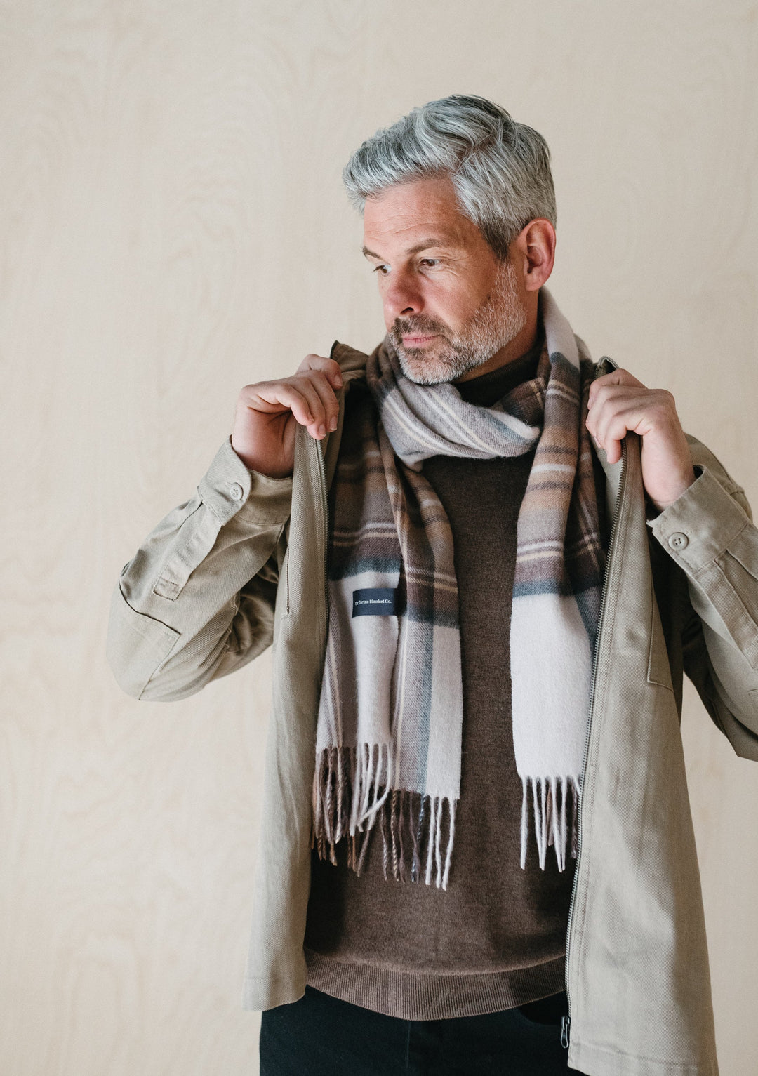 Men's Lambswool Scarf in Stewart Natural Dress Tartan - TBCo