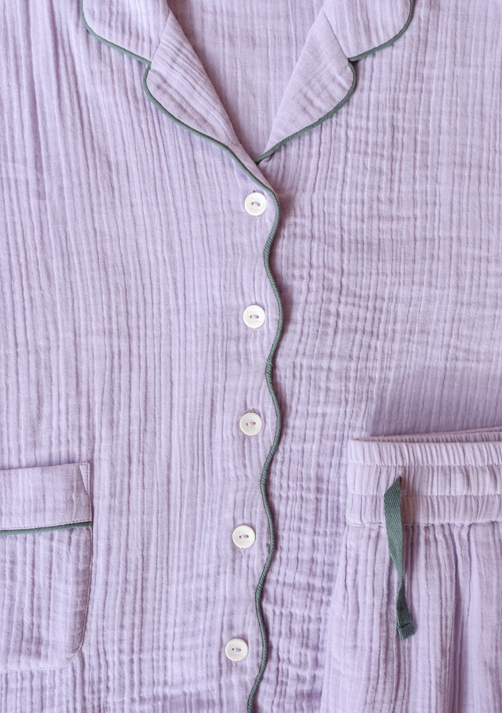 Sample Sale Cropped Cotton Pyjamas in Lilac