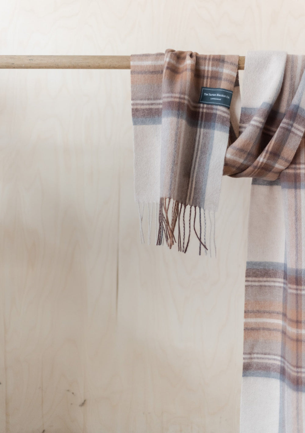 Men's Lambswool Scarf in Stewart Natural Dress Tartan - TBCo