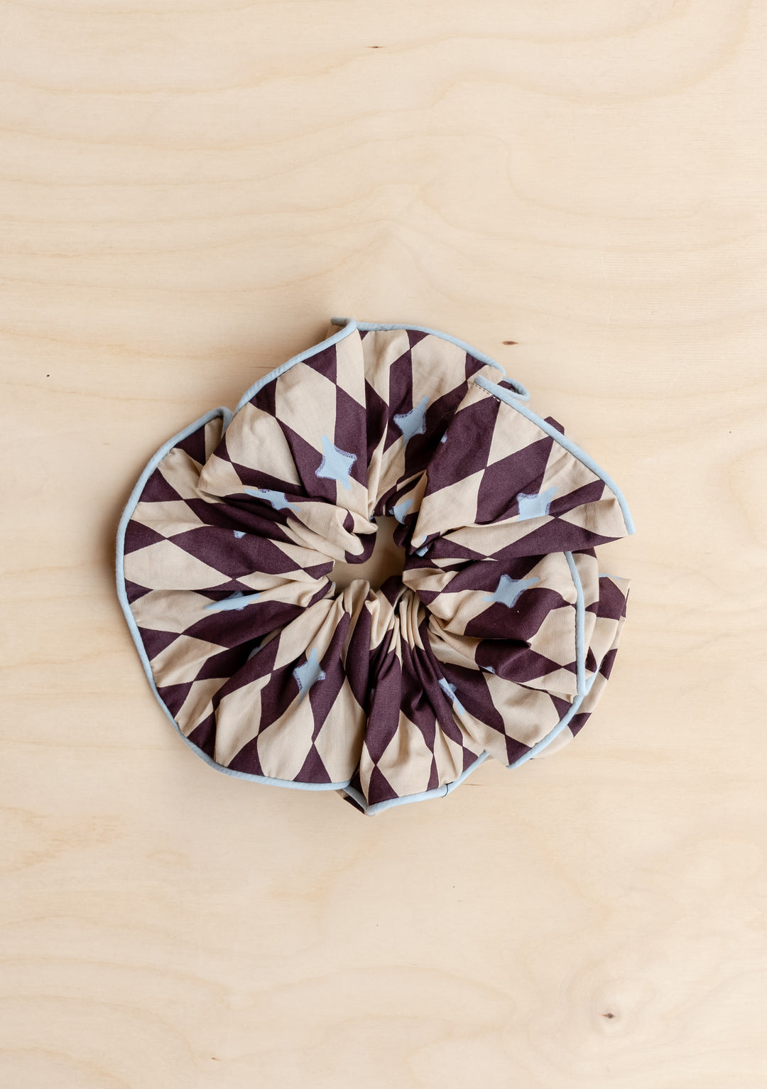 Cotton Oversized Scrunchie in Camel Harlequin