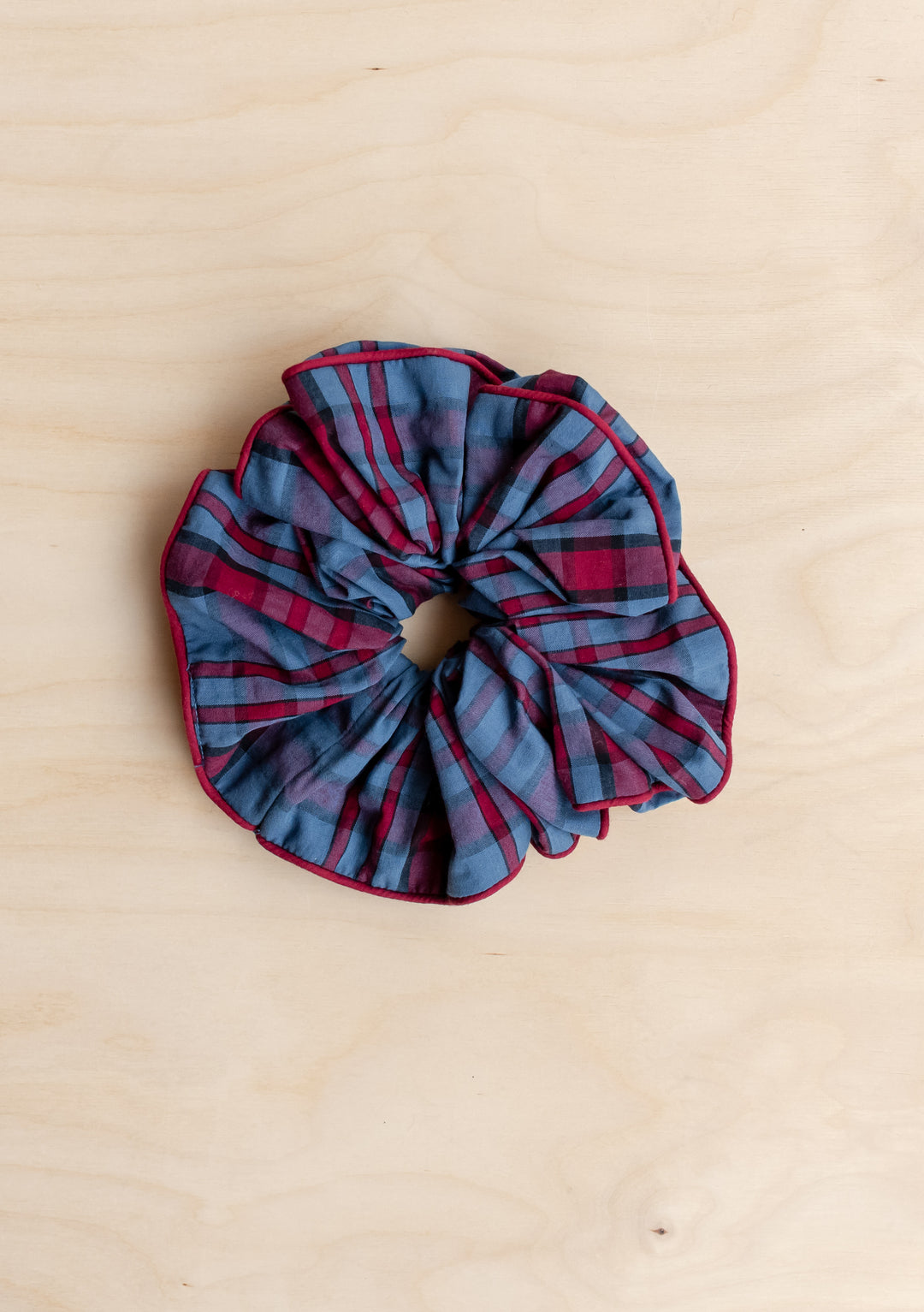 Cotton Oversized Scrunchie in Navy Tartan