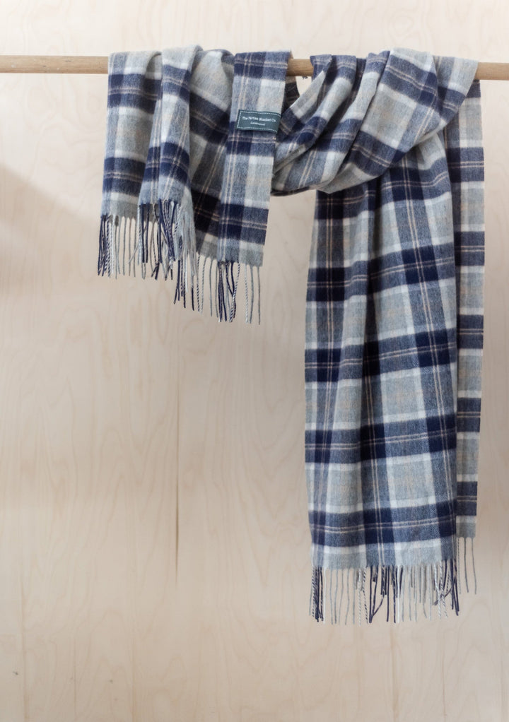 Lambswool Blanket Scarf in Bannockbane Silver Tartan - TBCo