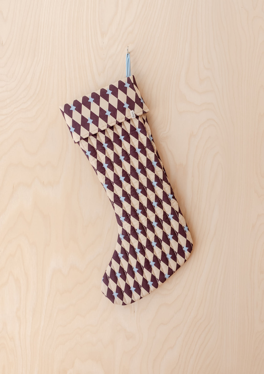 Quilted Cotton Christmas Stocking in Camel Harlequin