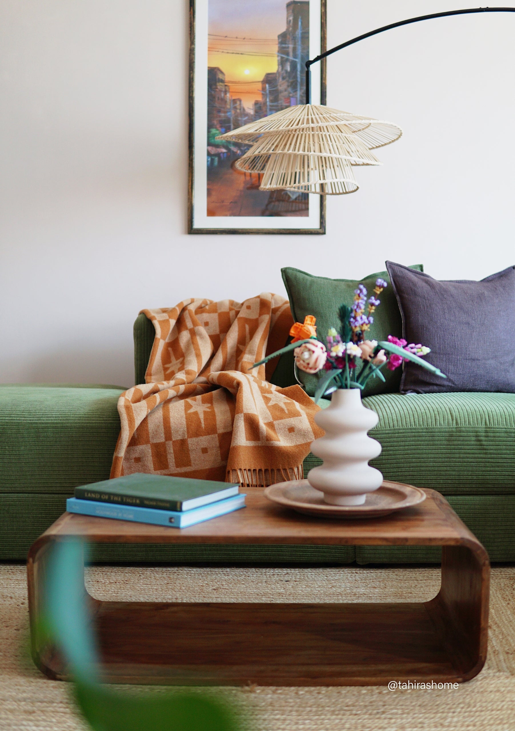 TBCo Lambswool Blanket in Almond Orange Celestial Tile Jacquard