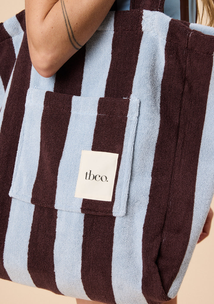 Sac fourre-tout en tissu éponge à rayures bleues