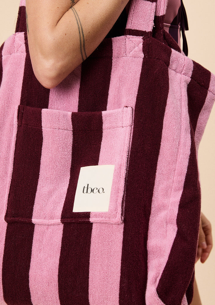 Terry Baumwolltasche in Burgund-Streifen