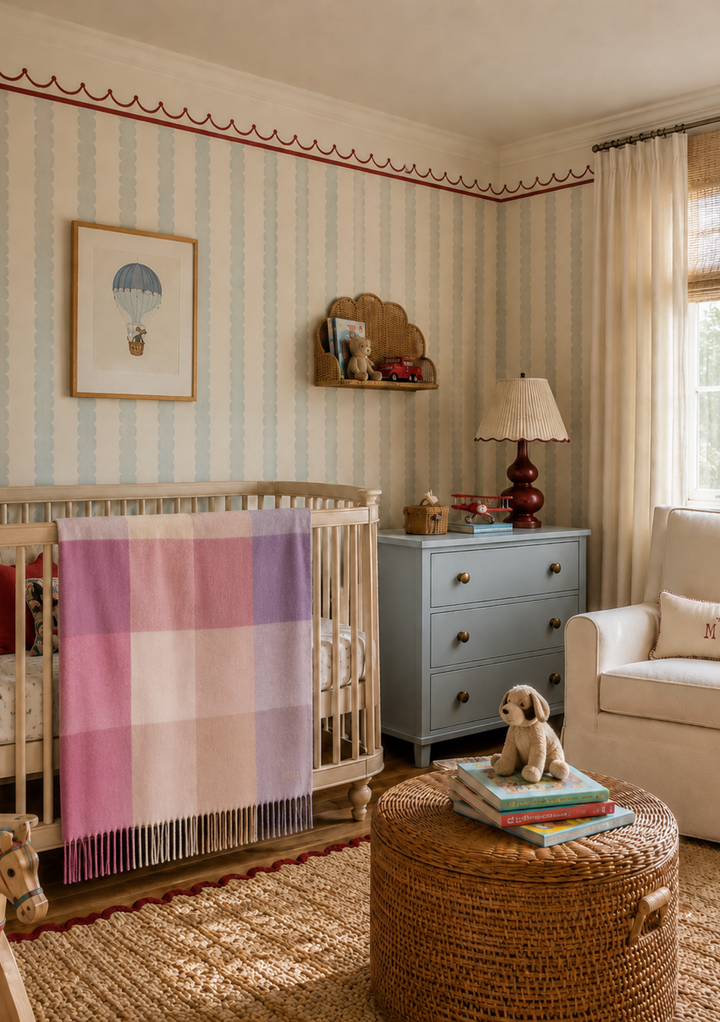 Couverture pour bébé en laine d'agneau à carreaux roses