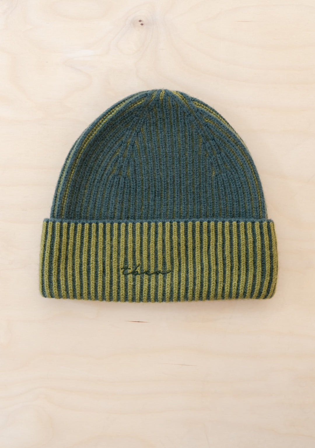 Cashmere & Merino Beanie in Olive Two-Tone