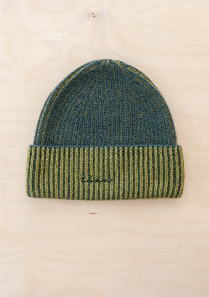 Cashmere & Merino Beanie in Olive Two-Tone