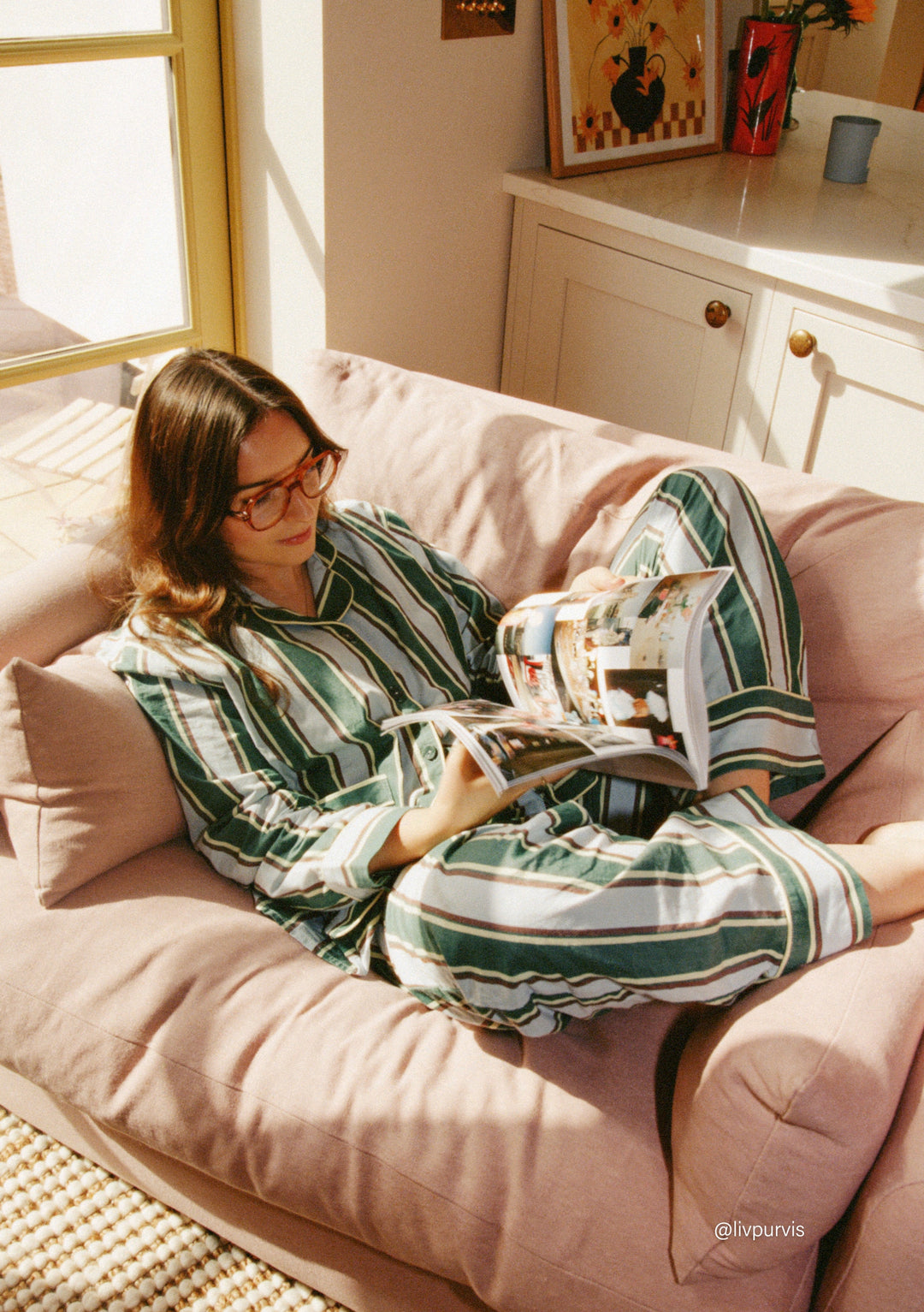 Pyjama en coton à rayures bleues