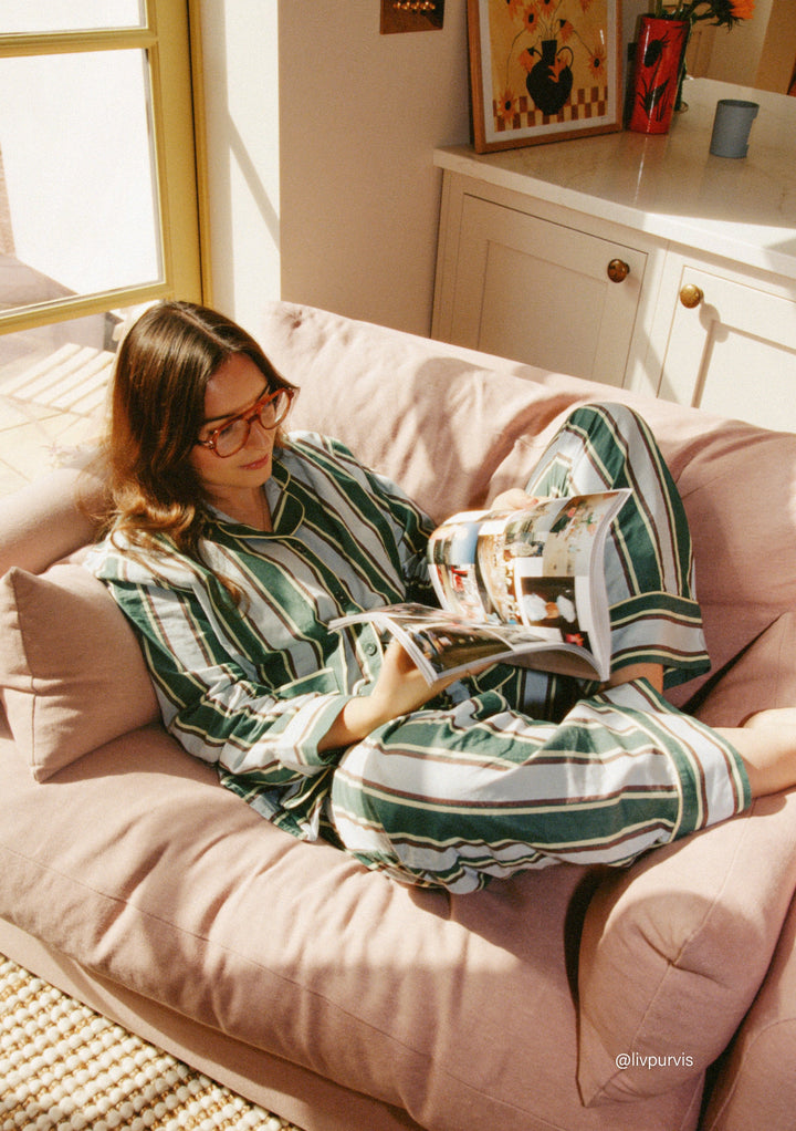 Pyjama en coton à rayures bleues