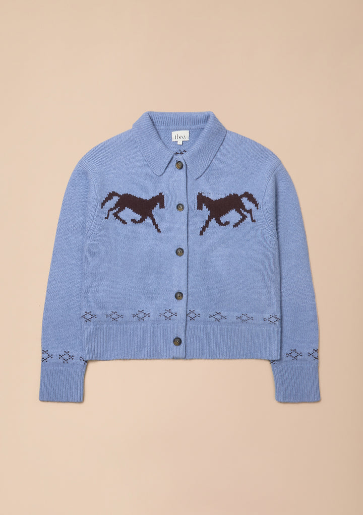 Merino Wool Chore Cardigan in Blue Gallop