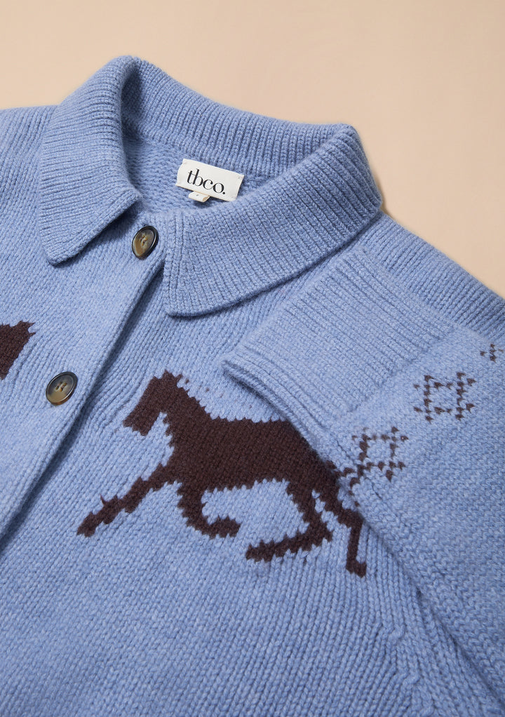 Merino Wool Chore Cardigan in Blue Gallop