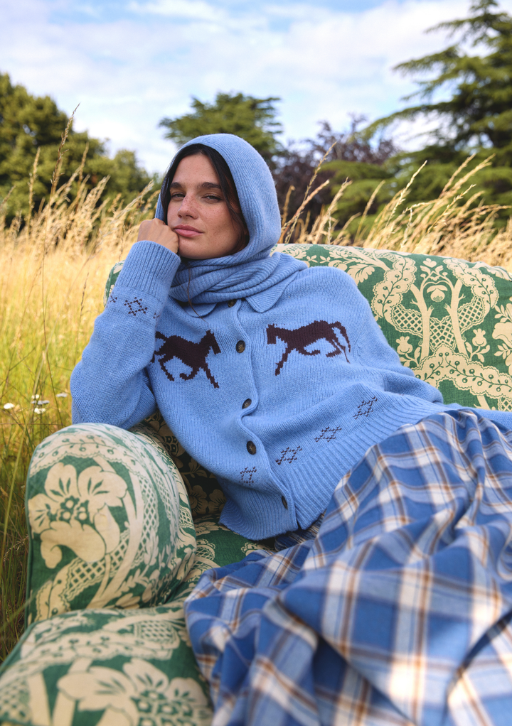 Merino Wool Chore Cardigan in Blue Gallop
