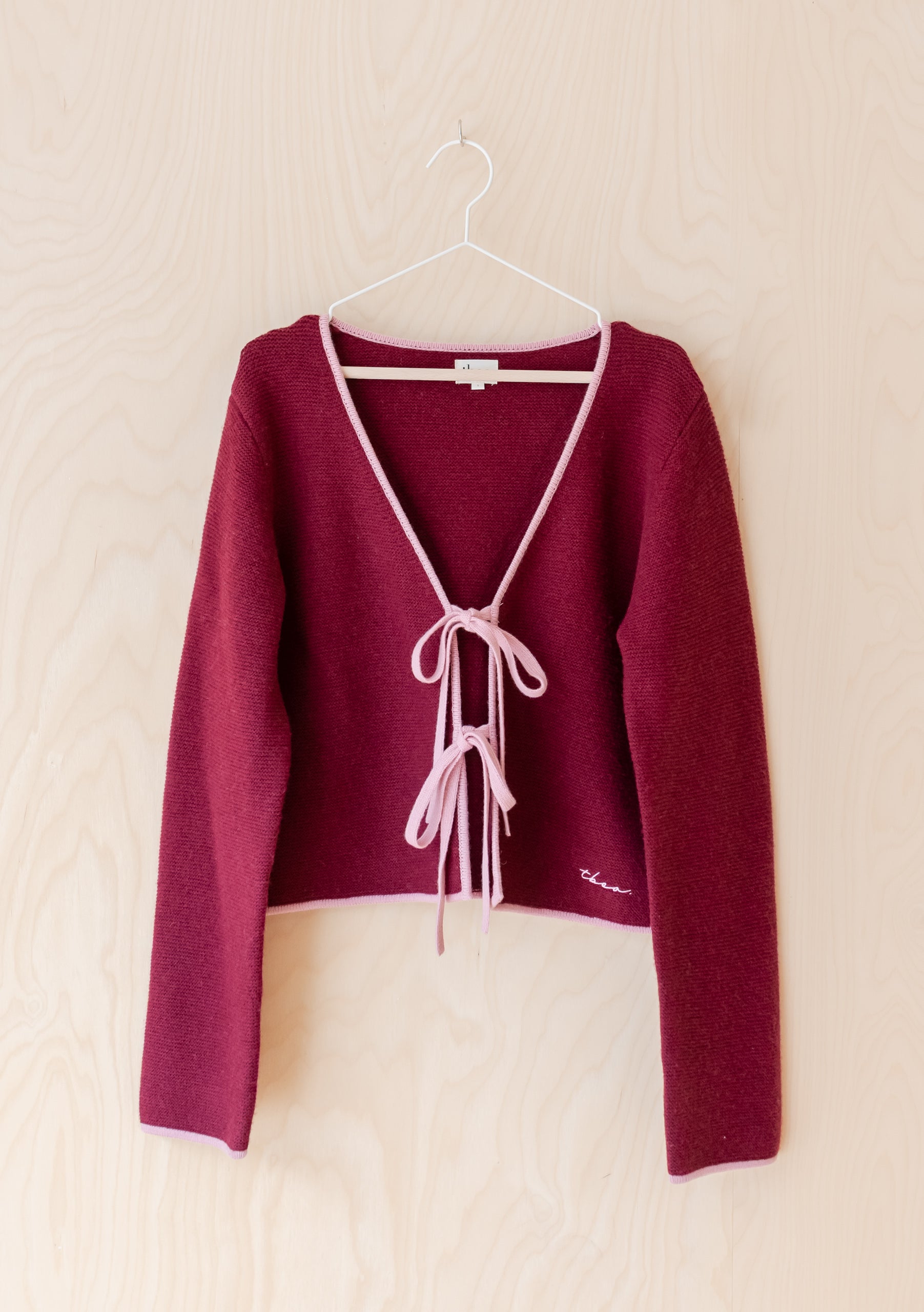 Merino Wool Tie Cardigan in Burgundy – TBCo