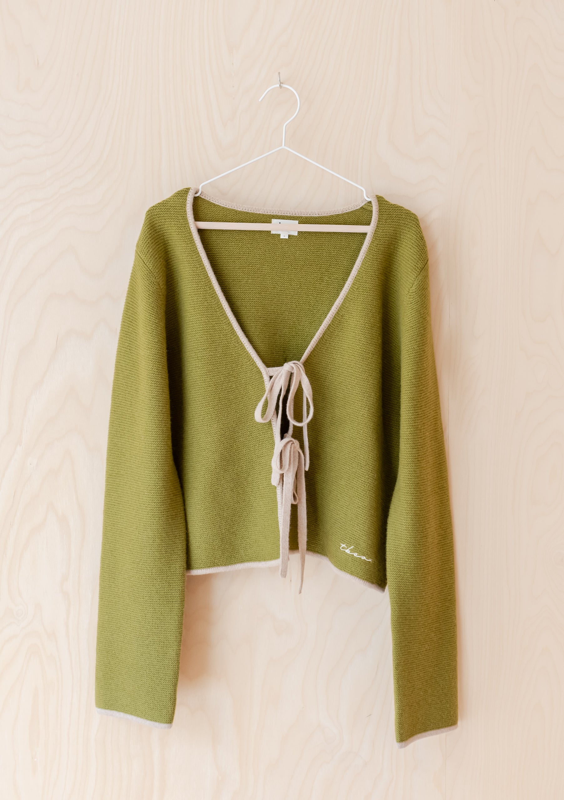 Merino Wool Tie Cardigan in Green – TBCo