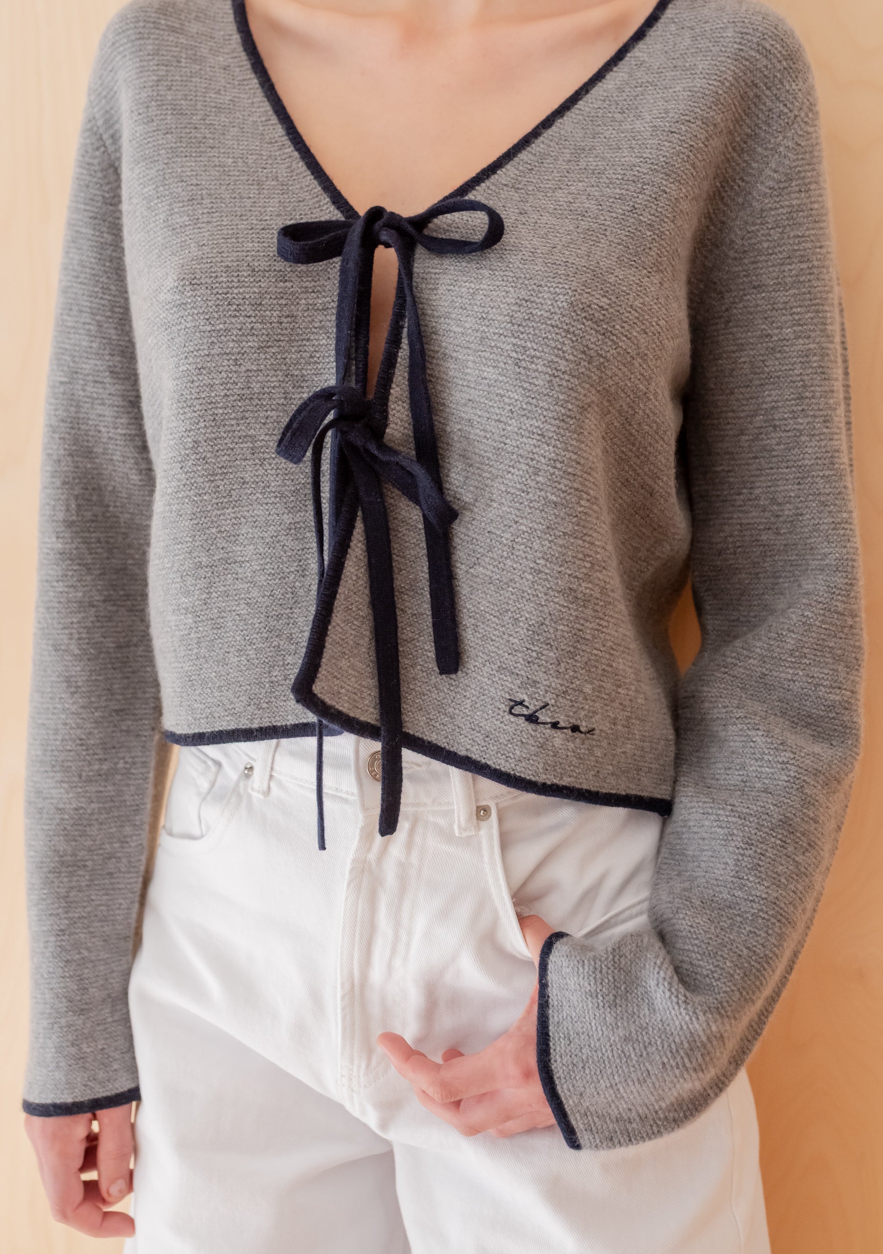 Merino Wool Tie Cardigan in Grey – TBCo