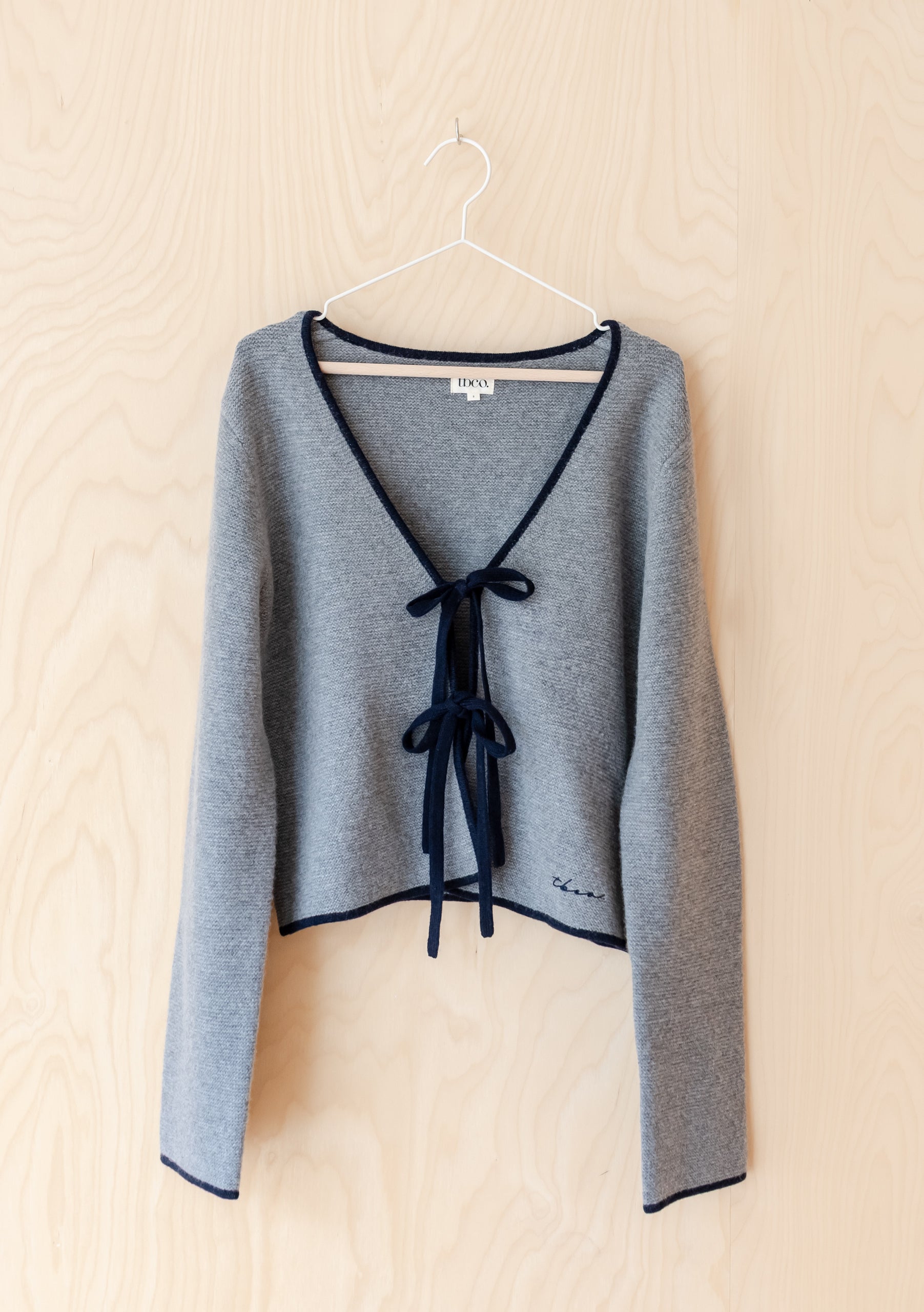 Merino Wool Tie Cardigan in Grey – TBCo
