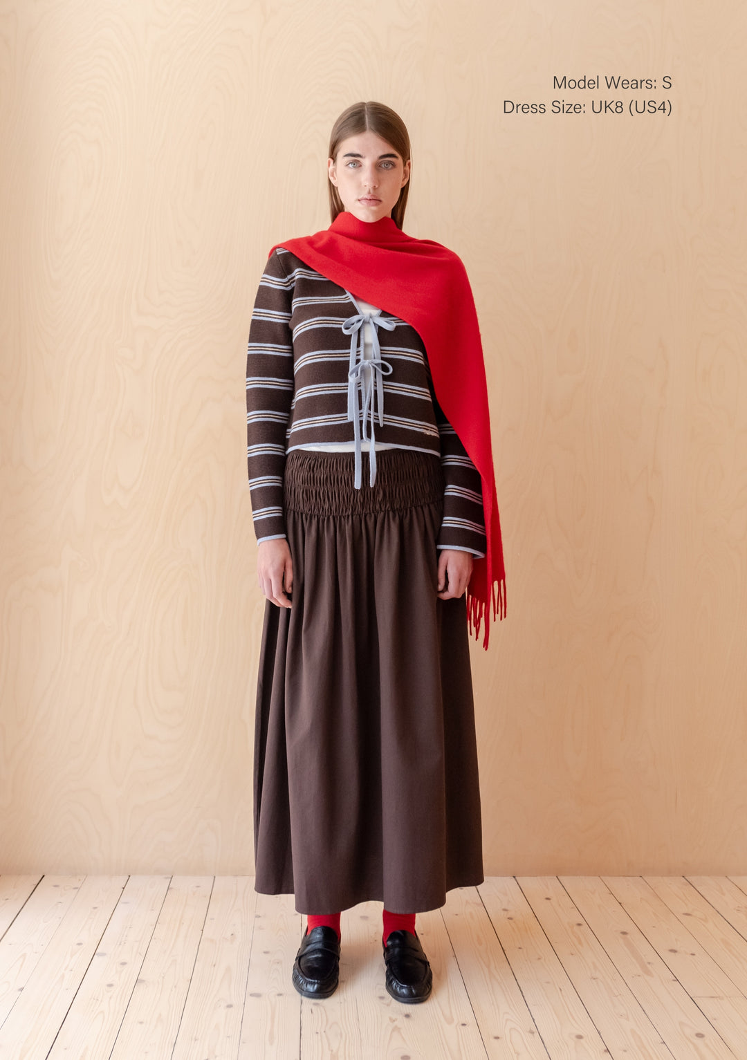 Merino Wool Tie Cardigan in Brown Stripe