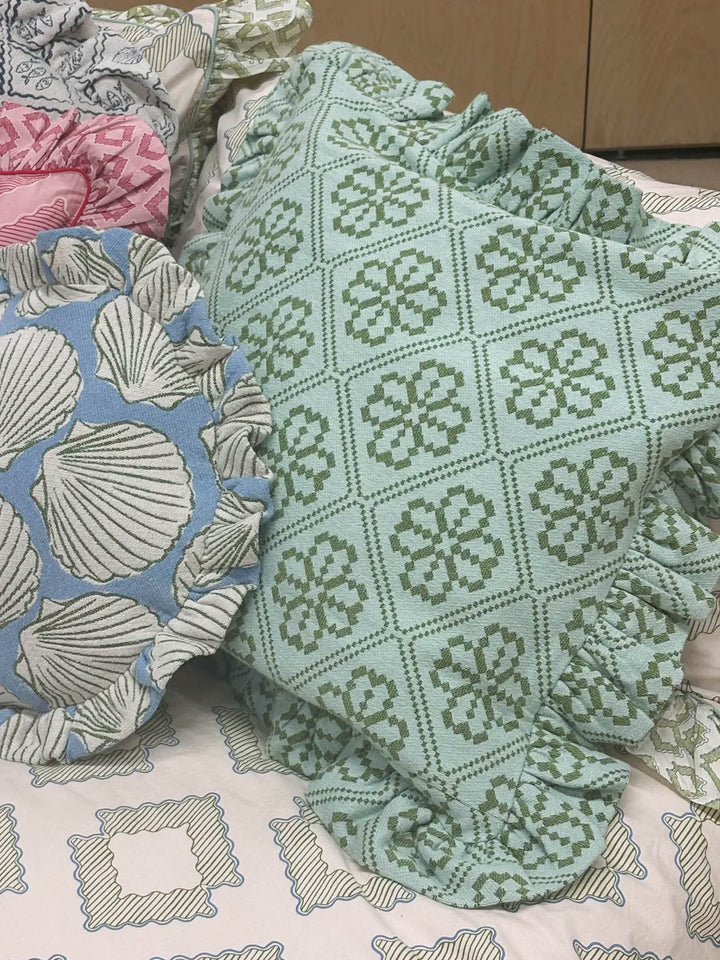 Housse de coussin en coton à motif floral bleu 