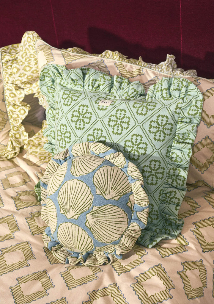 Housse de coussin en coton à motif floral bleu 