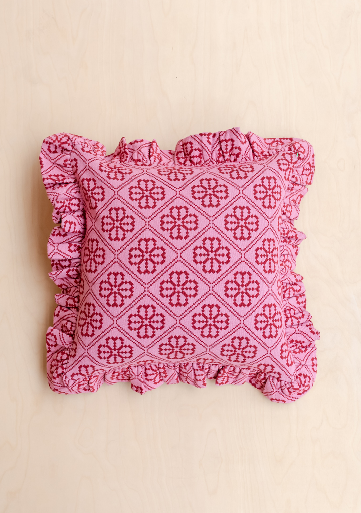 Housse de coussin en coton à motif floral rose 