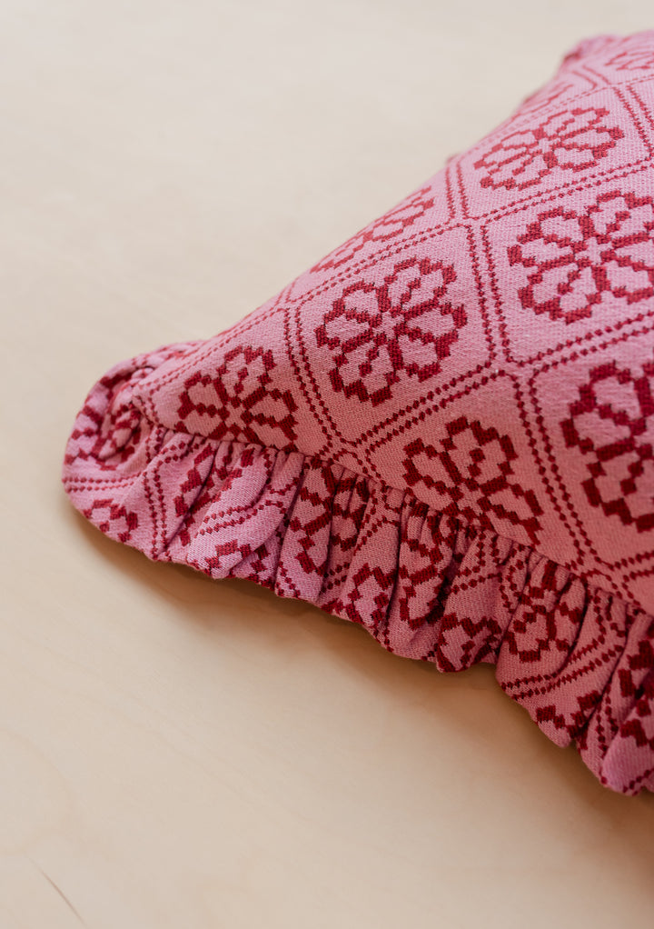 Housse de coussin en coton à motif floral rose 