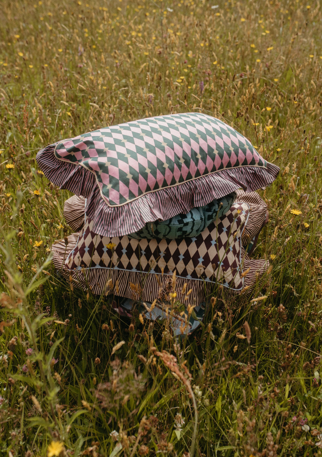 Cotton Cushion Cover in Camel Harlequin