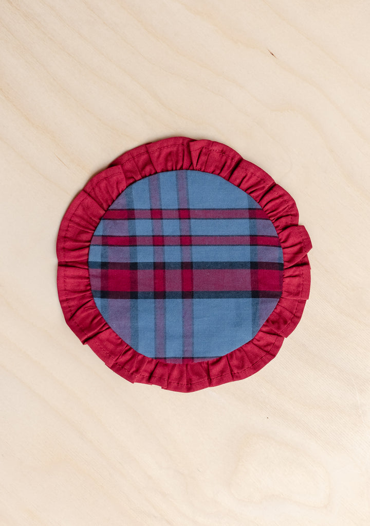 Lot de 2 sous-verres en coton à motif tartan bleu marine 