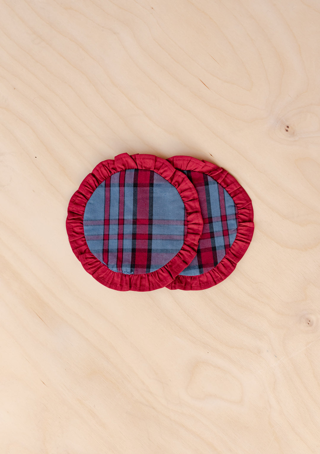 Lot de 2 sous-verres en coton à motif tartan bleu marine 
