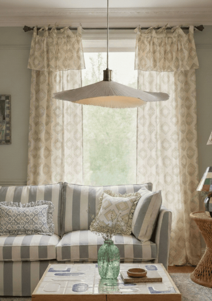 Pair Cotton Tie Top Curtains Diamond