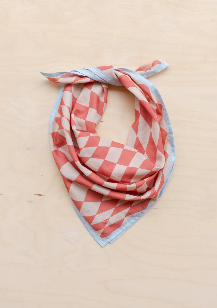 Sample Sale Cotton Square Scarf in Apricot Checkerboard