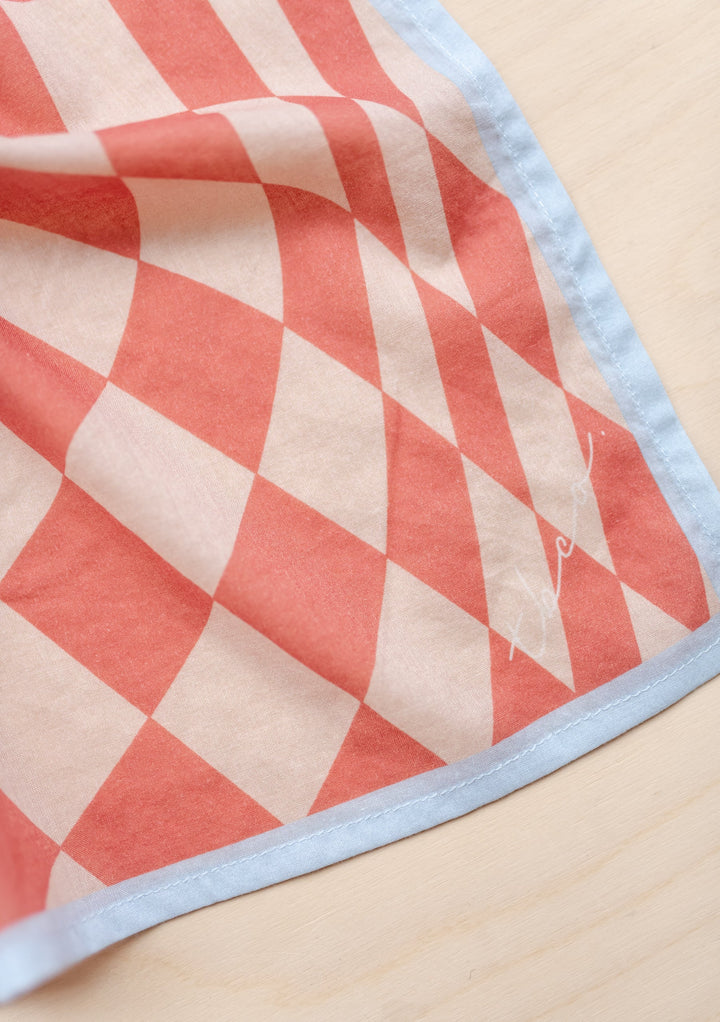 Sample Sale Cotton Square Scarf in Apricot Checkerboard