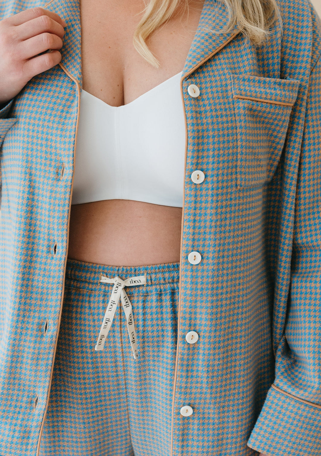 Cotton Pyjamas in Blue Houndstooth