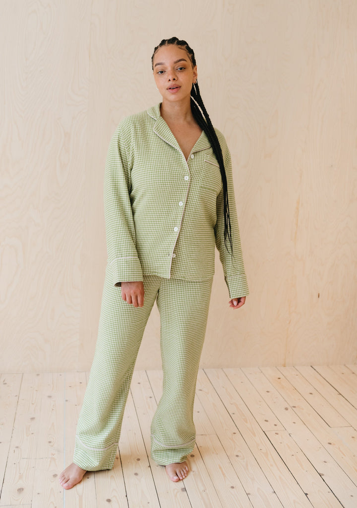 Pyjama en coton pied-de-poule olive