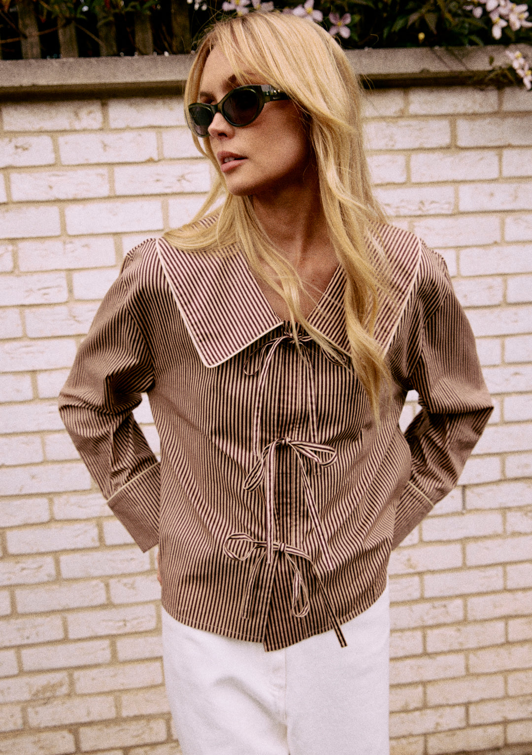 Cotton Shirt in Camel Stripe