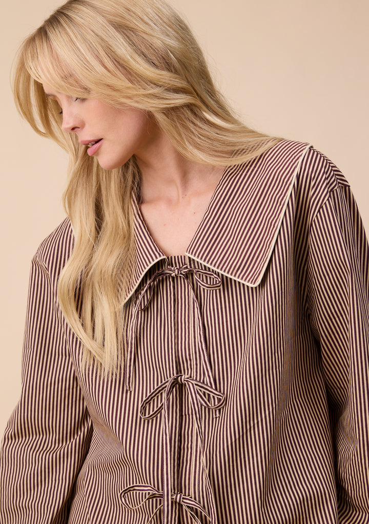 Cotton Shirt in Camel Stripe