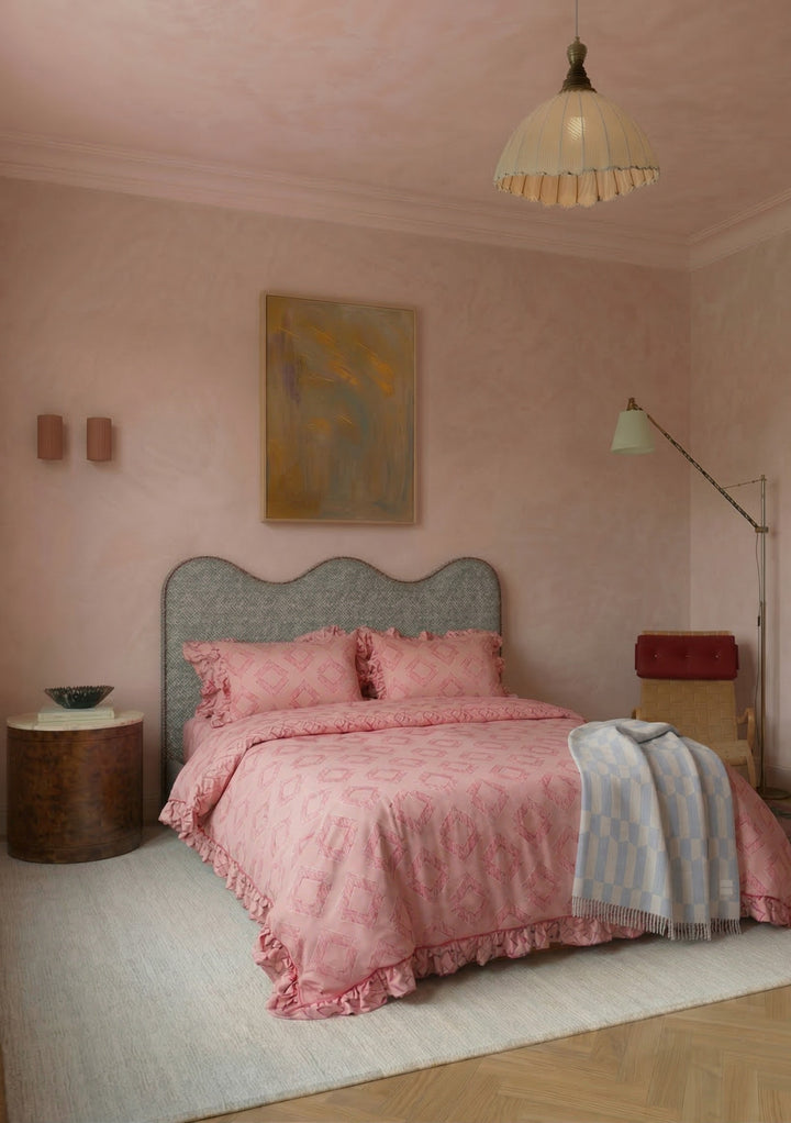 Bettwäsche-Set aus Baumwolle mit rosa Diamantmuster