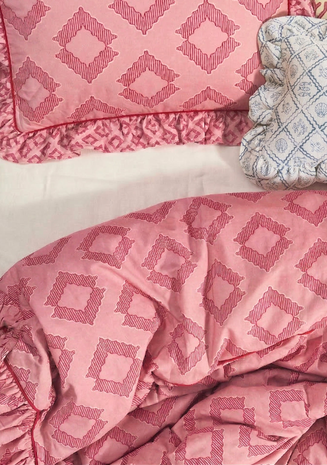 Bettwäsche-Set aus Baumwolle mit rosa Diamantmuster